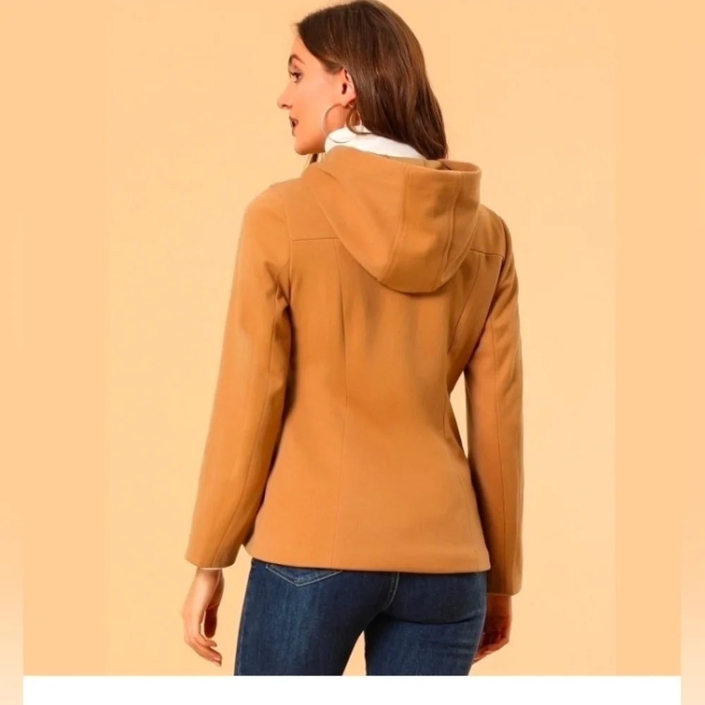 Allegra K Women's Casual Winter Outwear Hooded Button Peacoat Toggle Duffle Coat